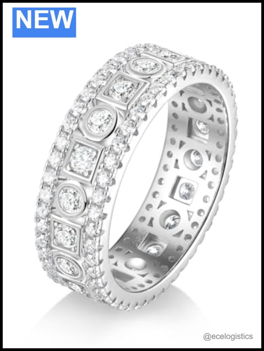 Moissanite Eternity Band Ring 925 Sterling Silver White Gold Plated